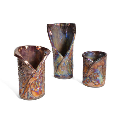 PotTerre Raku Pottery Trio Centerpiece Candleholder - The Barrington Garage