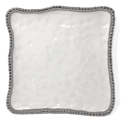 Pampa Bay CER-1400-W Salerno Titanium-Plated Porcelain 11-inch Square Platter, White/Silver