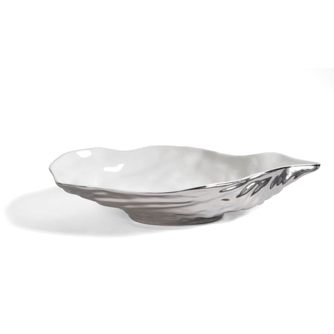Pampa Bay CER-1977-W Oyster Shaped Dish, White and Silver