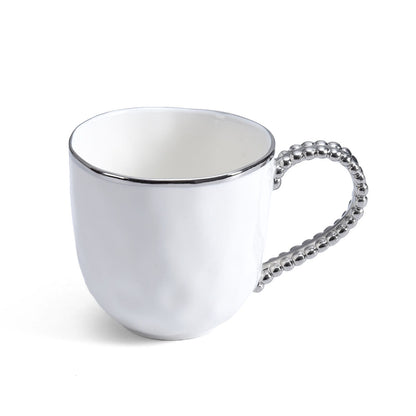 Pampa Bay Porcelain Mug with Titanium Accents, White/Silver, Set of 4