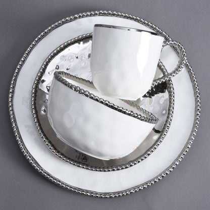 Pampa Bay Porcelain Mug with Titanium Accents, White/Silver, Set of 4