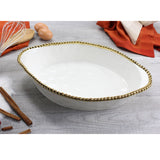 Pampa Bay Golden Salerno Oval Porcelain Baking Dish with Titanium Beaded Trim