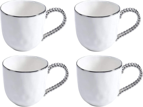 Pampa Bay Salerno Porcelain Mug with Titanium Accents, White/Silver, Set of 4