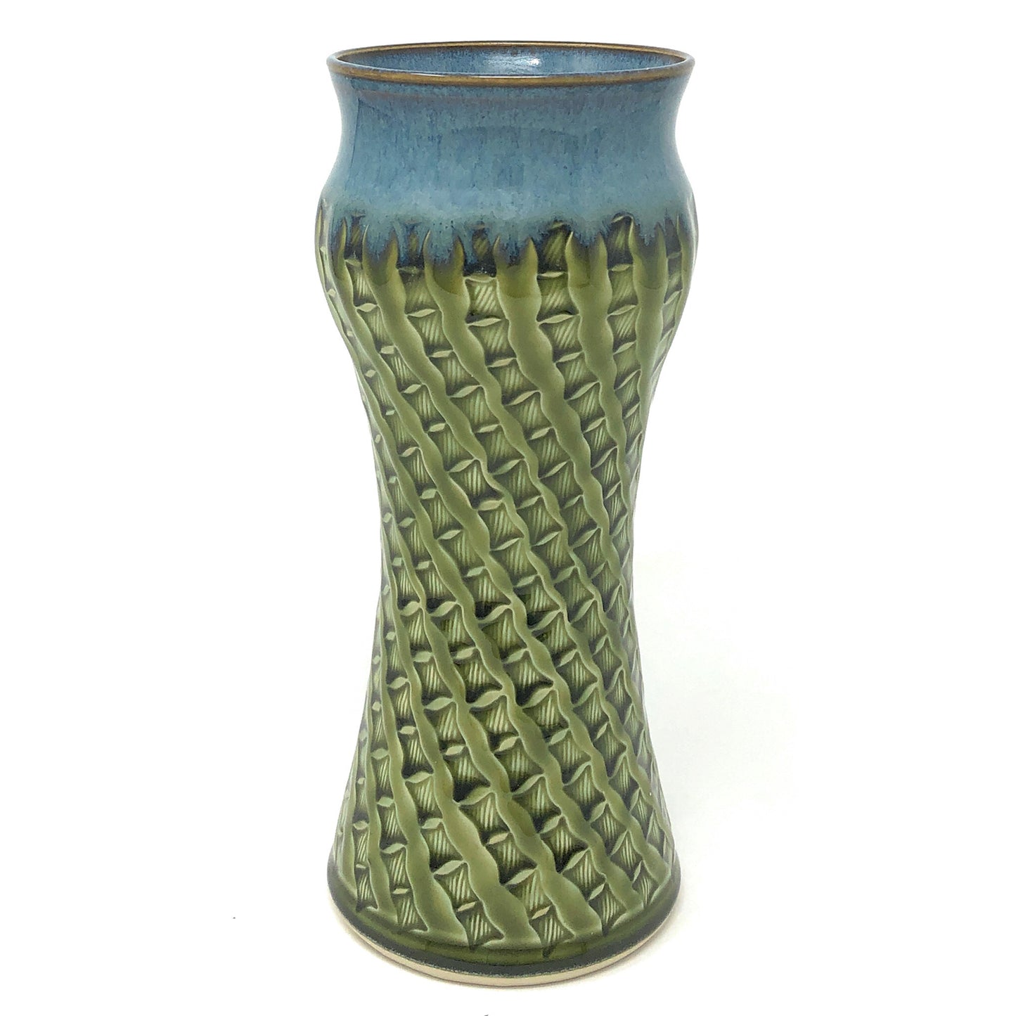 Plays in Mud Pottery 8-inch Amphora Vase with Bamboo Pattern, Green/Blue