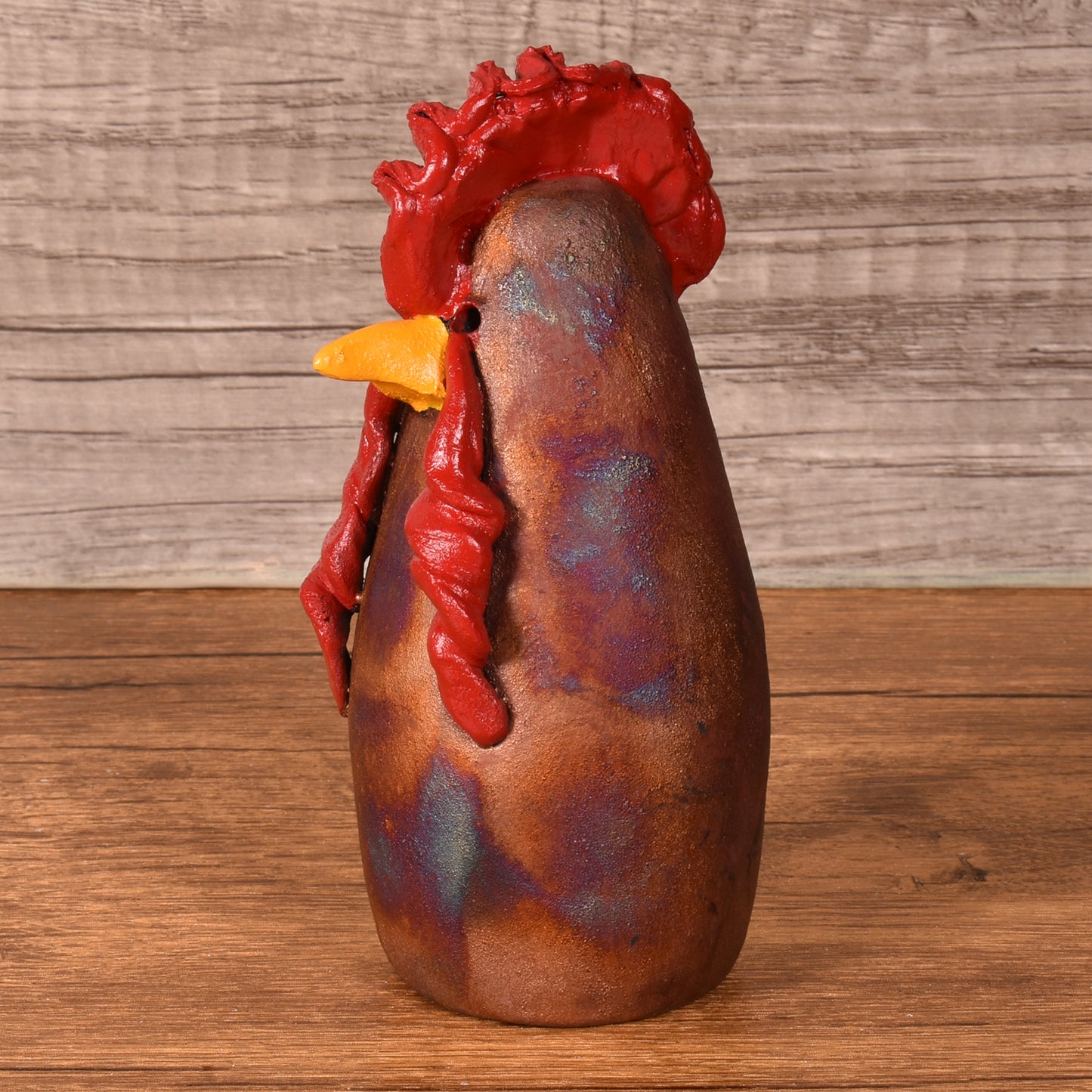 PotTerre Raku Pottery Small Chicken Figurine, Handmade in The USA, Multicolor