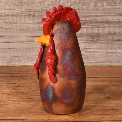 PotTerre Raku Pottery Small Chicken Figurine, Handmade in The USA, Multicolor
