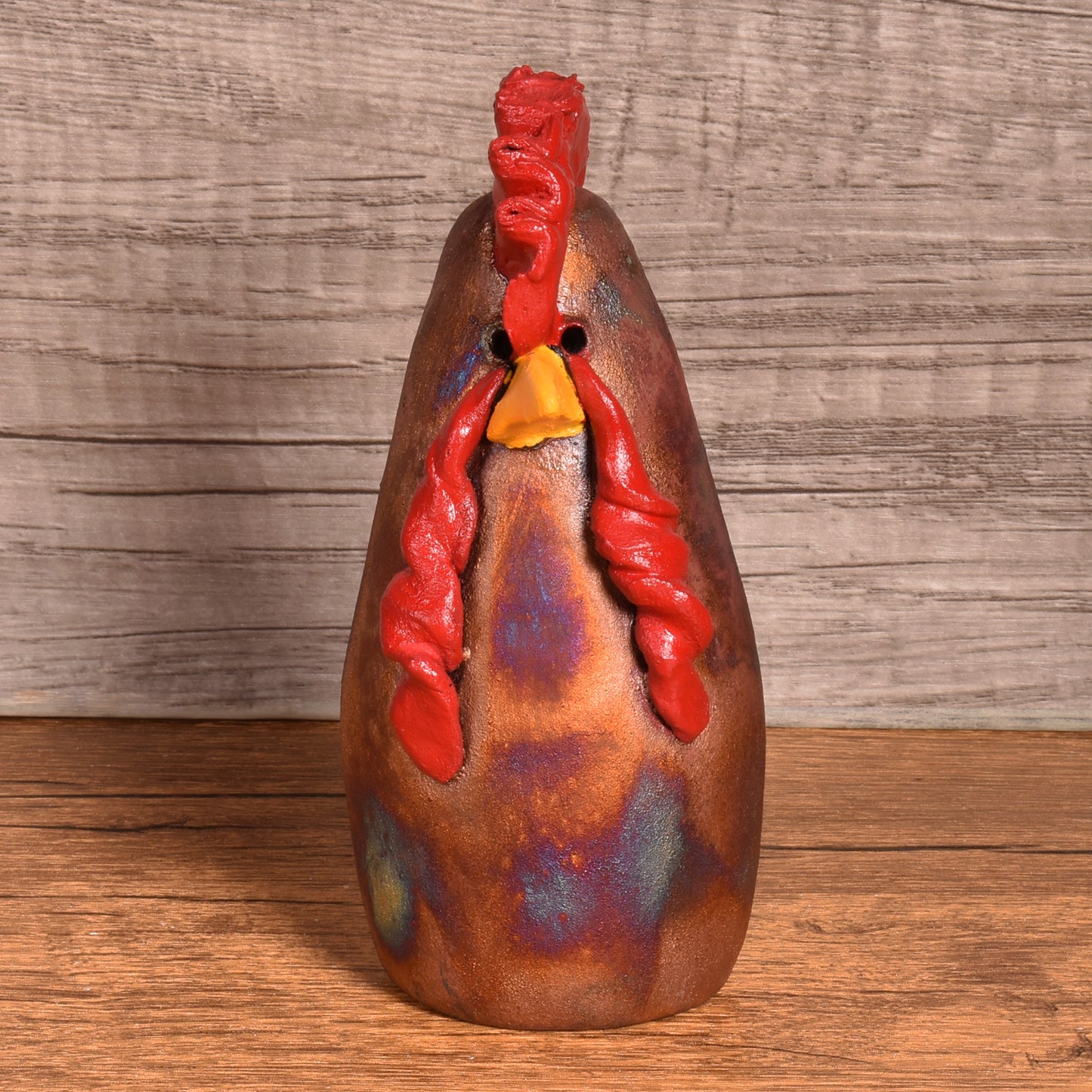 PotTerre Raku Pottery Small Chicken Figurine, Handmade in The USA, Multicolor