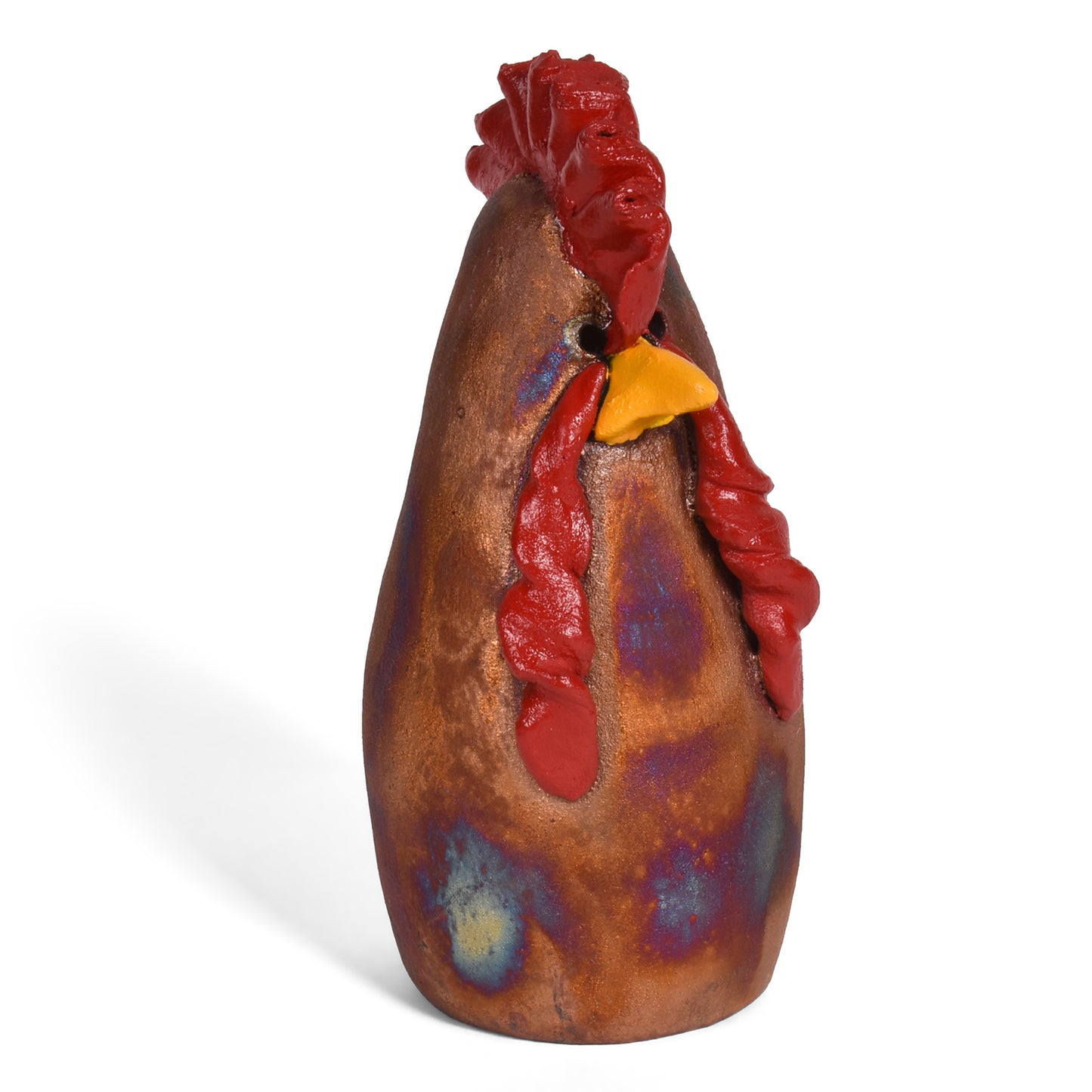 PotTerre Raku Pottery Small Chicken Figurine, Handmade in The USA, Multicolor