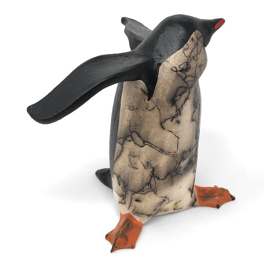 PotTerre Penguin Raku Horsehair Pottery Figurine, Sassy
