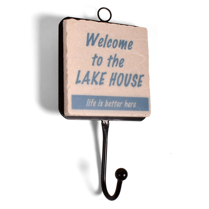 Welcome to the Lake House Tumbled Marble Towel and Robe Hook