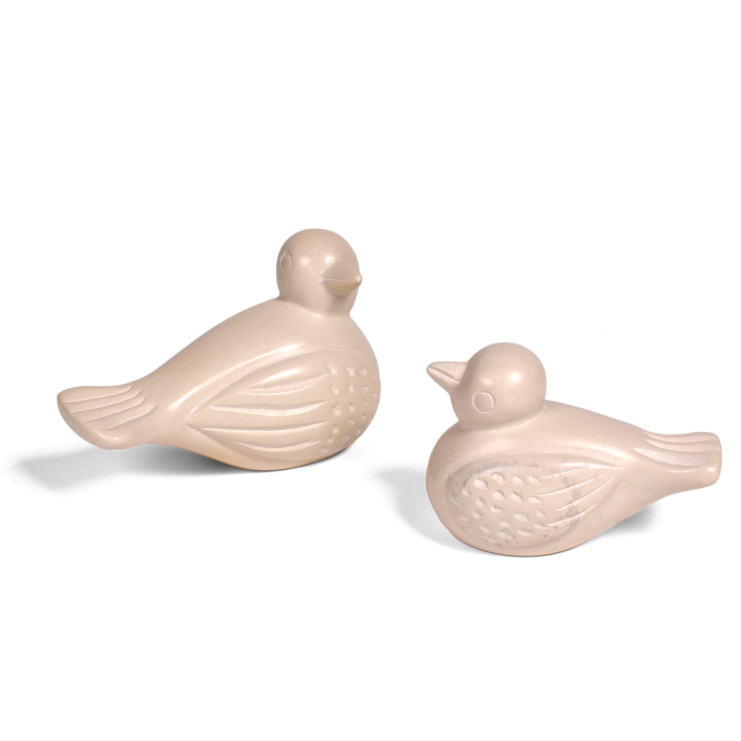 Hand Carved Natural Soapstone Bird Figurine from Kenya, 3-1/2 and 2-1/2 inches, Set of 2