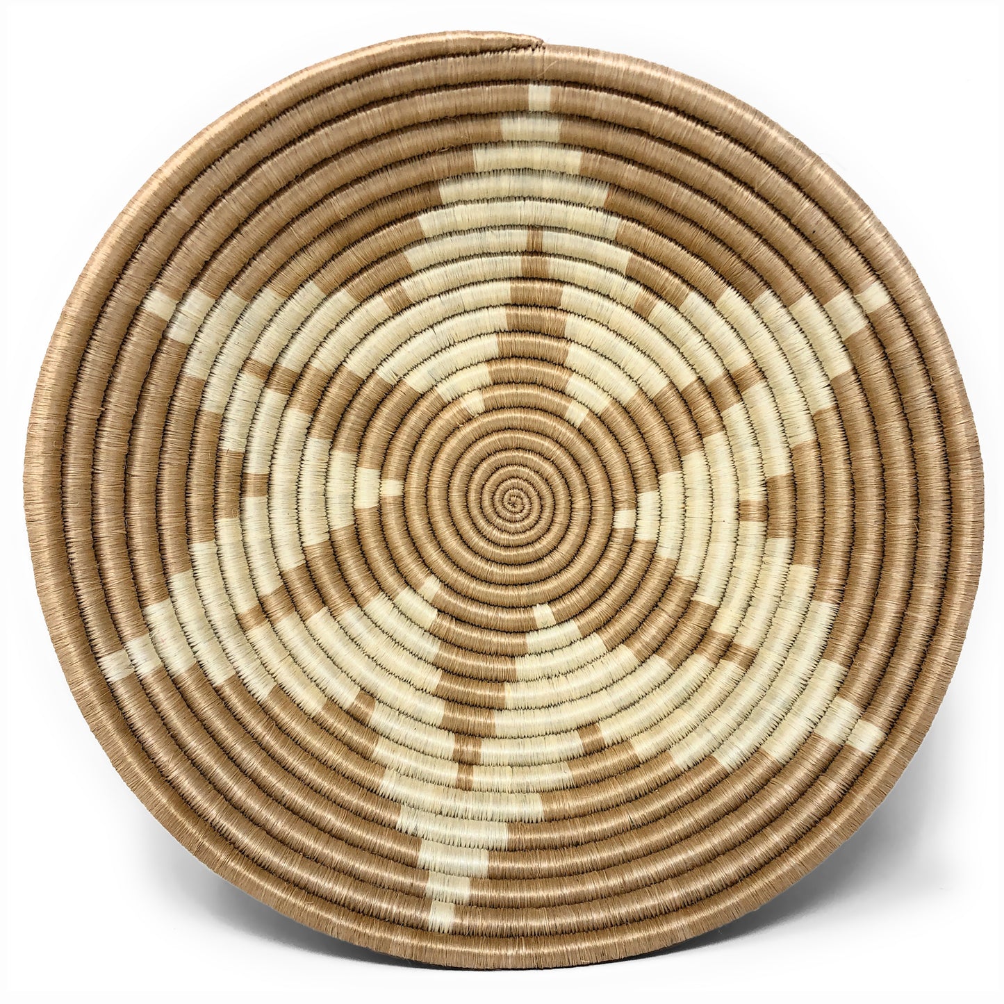 Songa Star Handwoven Rwandan Sisal Basket, Light Brown/Ivory