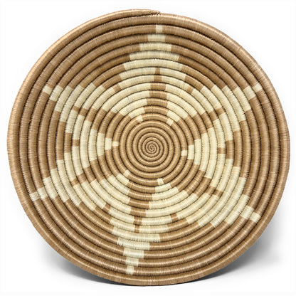 Songa Star Handwoven Rwandan Sisal Basket, Light Brown/Ivory