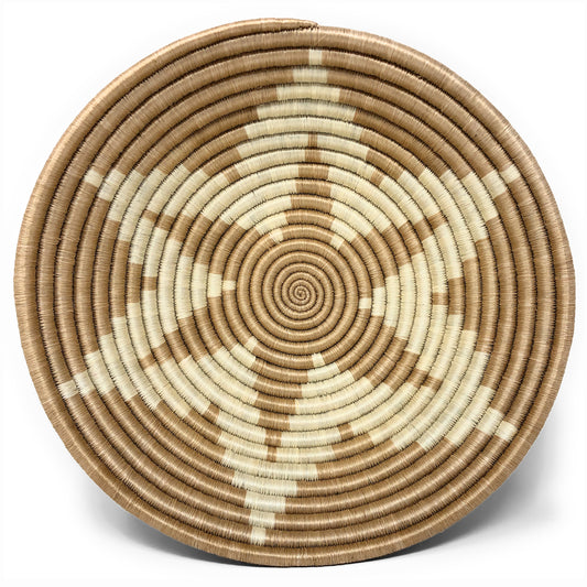 Songa Star Handwoven Rwandan Sisal Basket, Light Brown/Ivory