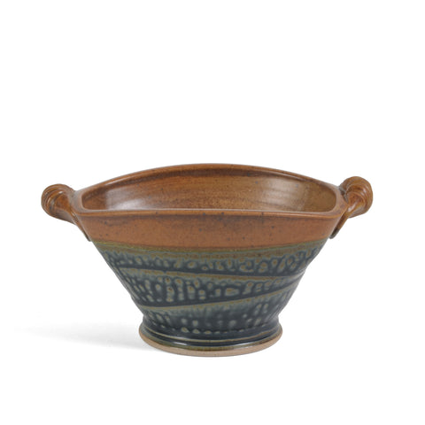 Royce Yoder Pottery Small Rectangular Bowl with Handles, Tan/Ash