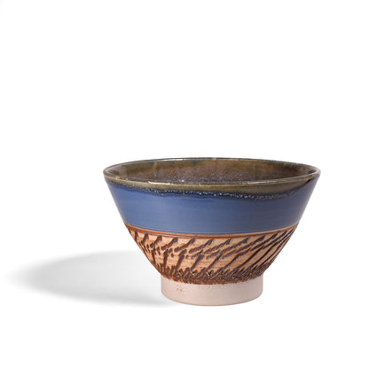 Reed Pottery 7-1/2-inch Carved Porcelain Bowl, Blue