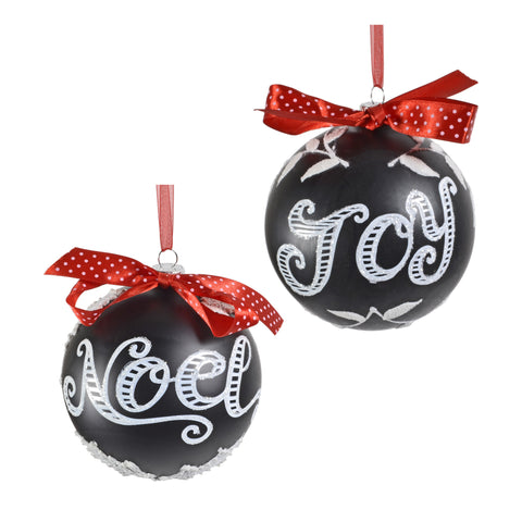 Sage & Co. 5" Joy and Noel Chalkboard Glass Ornaments, Set of 2 - The Barrington Garage