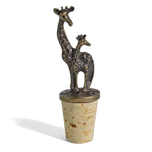 Momma and Baby Giraffes Antique Brass and Cork Bottle Stopper - The Barrington Garage