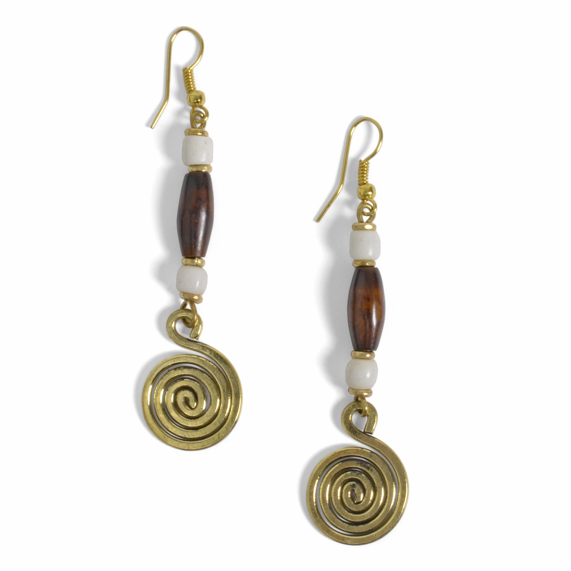 Kenyan Caramel Mocha Swirl Brass Earrings - The Barrington Garage