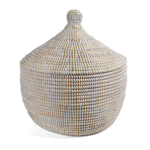 African Fair Trade Handwoven Lidded Warming Basket, White