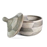 Fair Trade Hand Woven Prayer Mat Lidded Warming Basket, Silver/White - The Barrington Garage