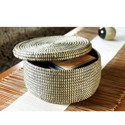 Fair Trade Hand Woven 11" Lidded Storage Basket, Black - The Barrington Garage