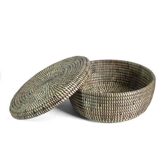 Fair Trade Hand Woven 11" Lidded Storage Basket, Black - The Barrington Garage