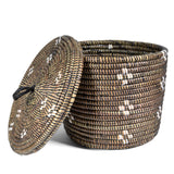 African Fair Trade Flowers Small Handwoven Lidded Basket, Black/White