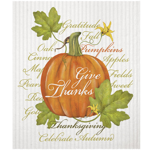Mary Lake-Thompson Give Thanks, Thanksgiving Pumpkin Sponge Cloth, Eco-Friendly, Machine Washable