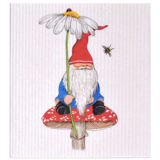 Mary Lake-Thompson Toadstool Gnome with Daisy and Bee Sponge Cloth, Eco-Friendly, Machine Washable
