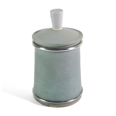Dan Saultman Pottery Tea Jar with Stainless Steel Accents, Aqua - The Barrington Garage