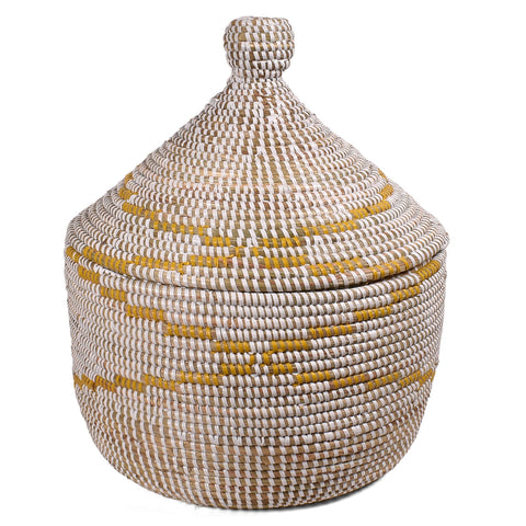 African Fair Trade Handwoven Warming Basket, White/Yellow