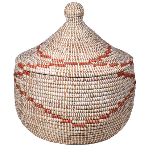 African Fair Trade Handwoven Warming Basket, White/Red