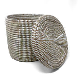 Fair Trade Handwoven Lidded Basket from Senegal, Medium, White