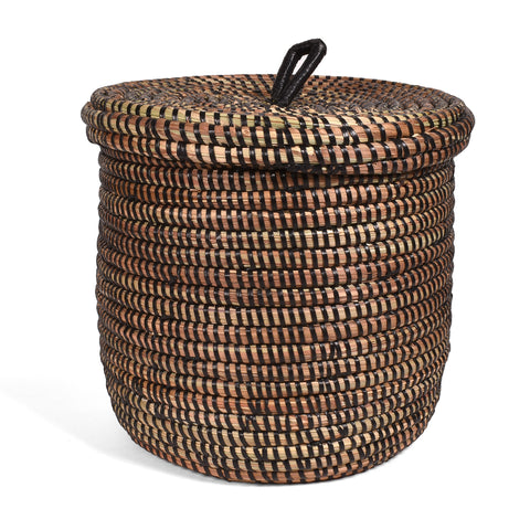 Fair Trade Handwoven Lidded Basket from Senegal, Black