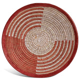 African Fair Trade Handwoven 16-inch Zephyr Design Bowl Basket with Leather Trim, Red/White