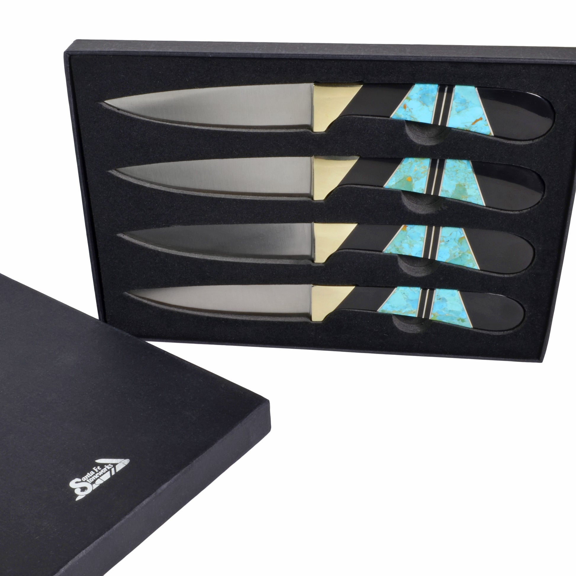 Santa Fe Stoneworks Jewelry Collection Steak Knives, Set of 4, Jet/Turquoise - The Barrington Garage