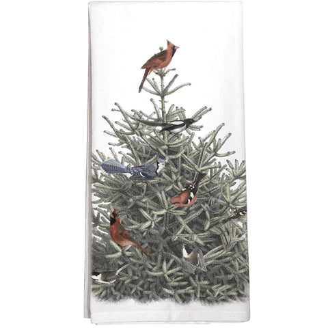 Montgomery Street Pine Tree with Birds Cotton Flour Sack Dish Towel