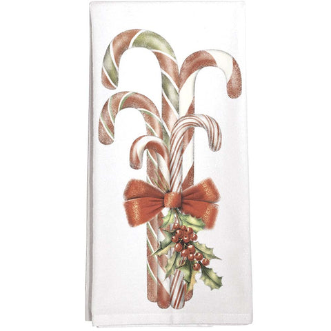 Montgomery Street Candy Cane Bunch with Ribbon and Holly Cotton Flour Sack Dish Towel
