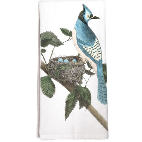 Montgomery Street Bluejay and Nest with Eggs Cotton Flour Sack Dish Towel