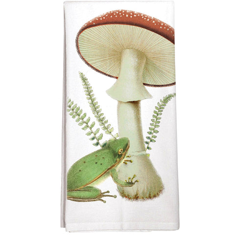 Montgomery Street Frog with Toadstool and Fern Cotton Flour Sack Dish Towel
