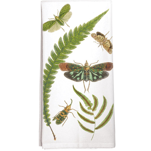 Montgomery Street Fern Leaves and Insects Cotton Flour Sack Dish Towel