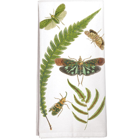 Montgomery Street Fern Leaves and Insects Cotton Flour Sack Dish Towel