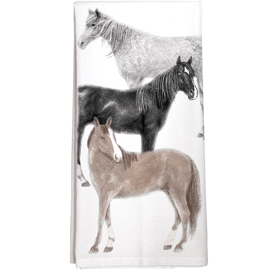 Montgomery Street Three Horses Cotton Flour Sack Dish Towel