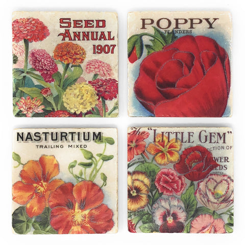 Studio Vertu Vintage Flower Seed Packets Marble Coasters