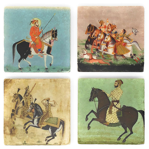 Studio Vertu Mughal Empire Horses Marble Coasters, Set of 4