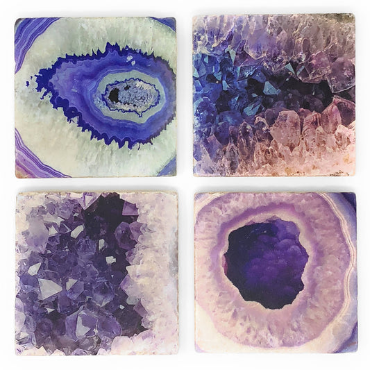 Studio Vertu Blue Geode Print Marble Coasters, Set of 4