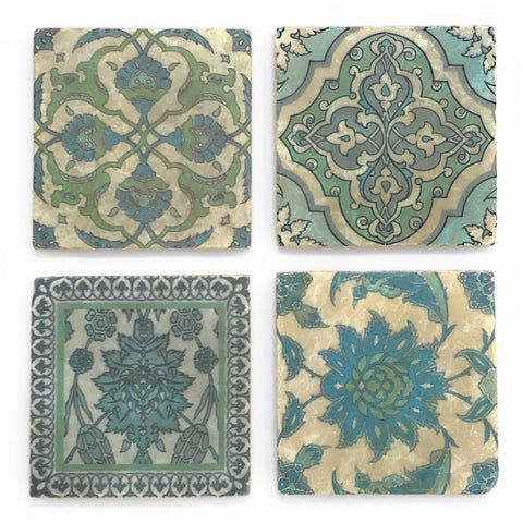 Studio Vertu Blue Moroccan Tumbled Marble Coasters, Set of 4