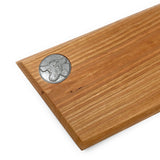 Handcrafted 16-inch Cherry Wood Baguette Cutting Board with Pewter Cow Medallion