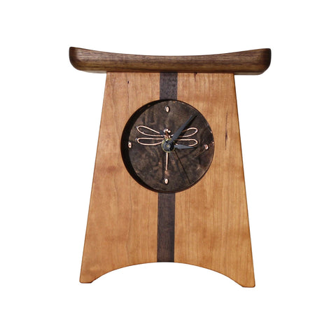 Sabbath-Day Woods East of Appalachia Mantel Clock, Bronze Dragonfly Face, Handmade in The USA